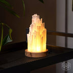 Selenite Tower Lamp with Walnut Base
