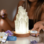 Selenite Tower Lamp with Walnut Base