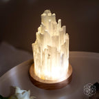Selenite Tower Lamp with Walnut Base