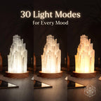 Selenite Tower Lamp with Walnut Base