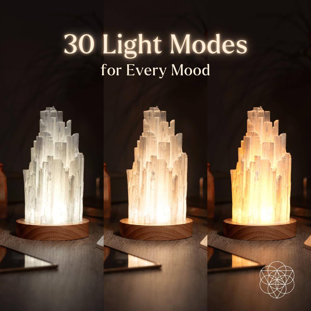 Selenite Tower Lamp with Walnut Base
