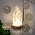 Selenite Tower Lamp with Walnut Base